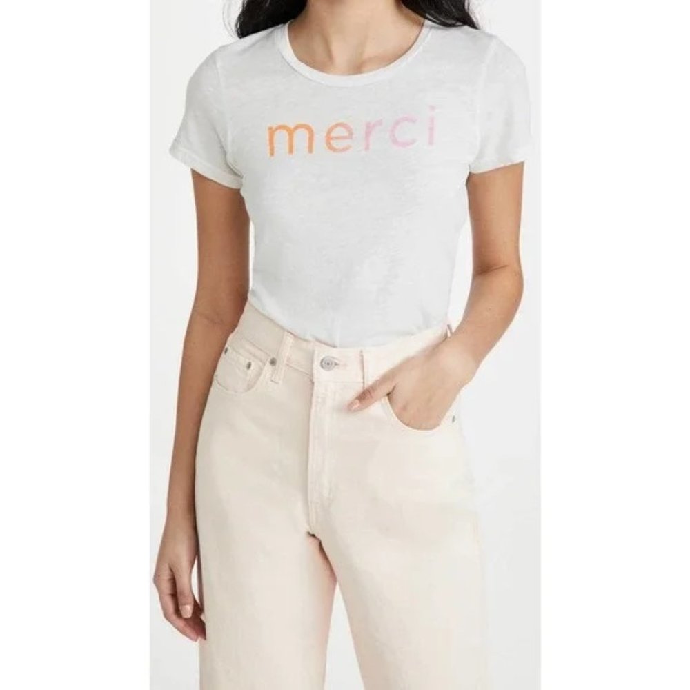 Sundry Ecru Tee with Pastel 'merci' Graphic
